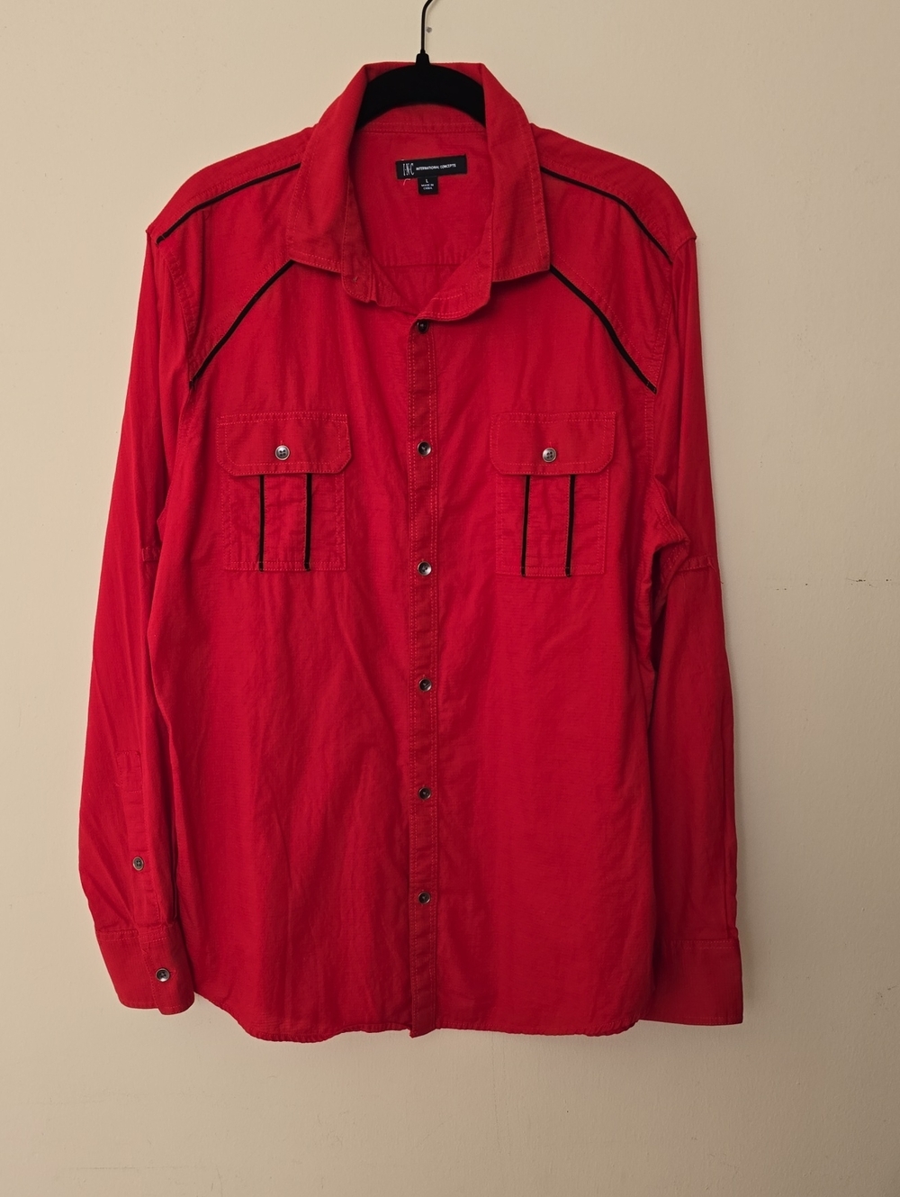 INC International Concepts Men's Red Button-Front Casual Shirt Jacket Size L